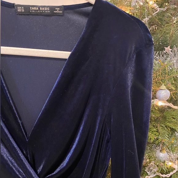 ZARA Velvet & Lace night blue midi dress size M - Picture 8 of 10
